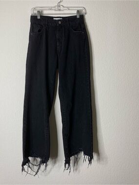 DL1961 womens black Hepburn high rise wide leg Savannah destroy jeans 27